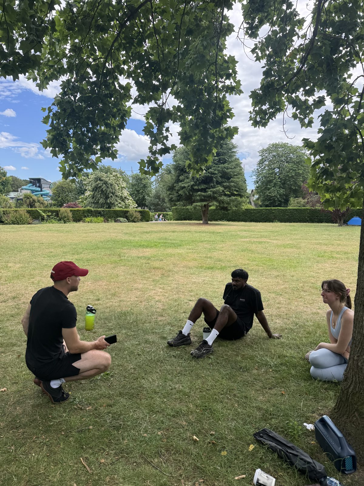 The group resting and chatting together after a session